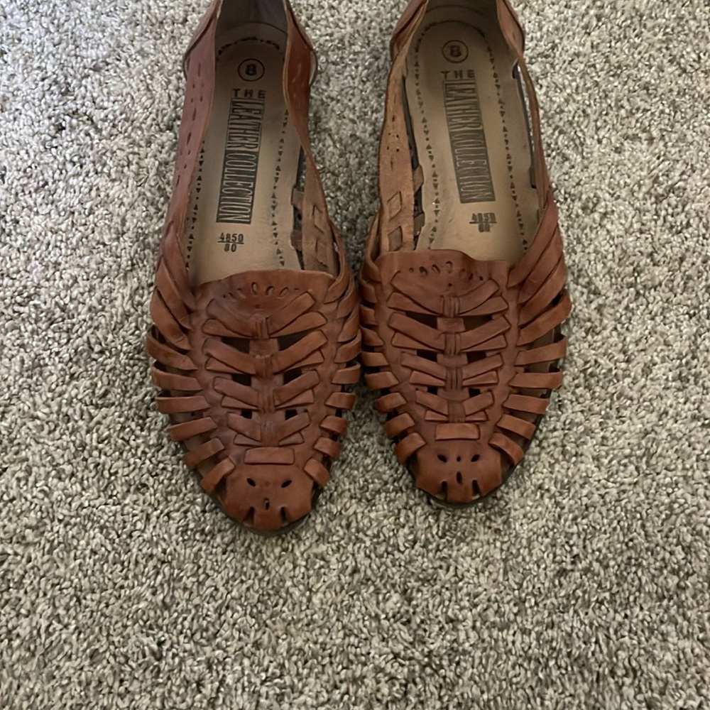 Brown Leather Huarache Flats